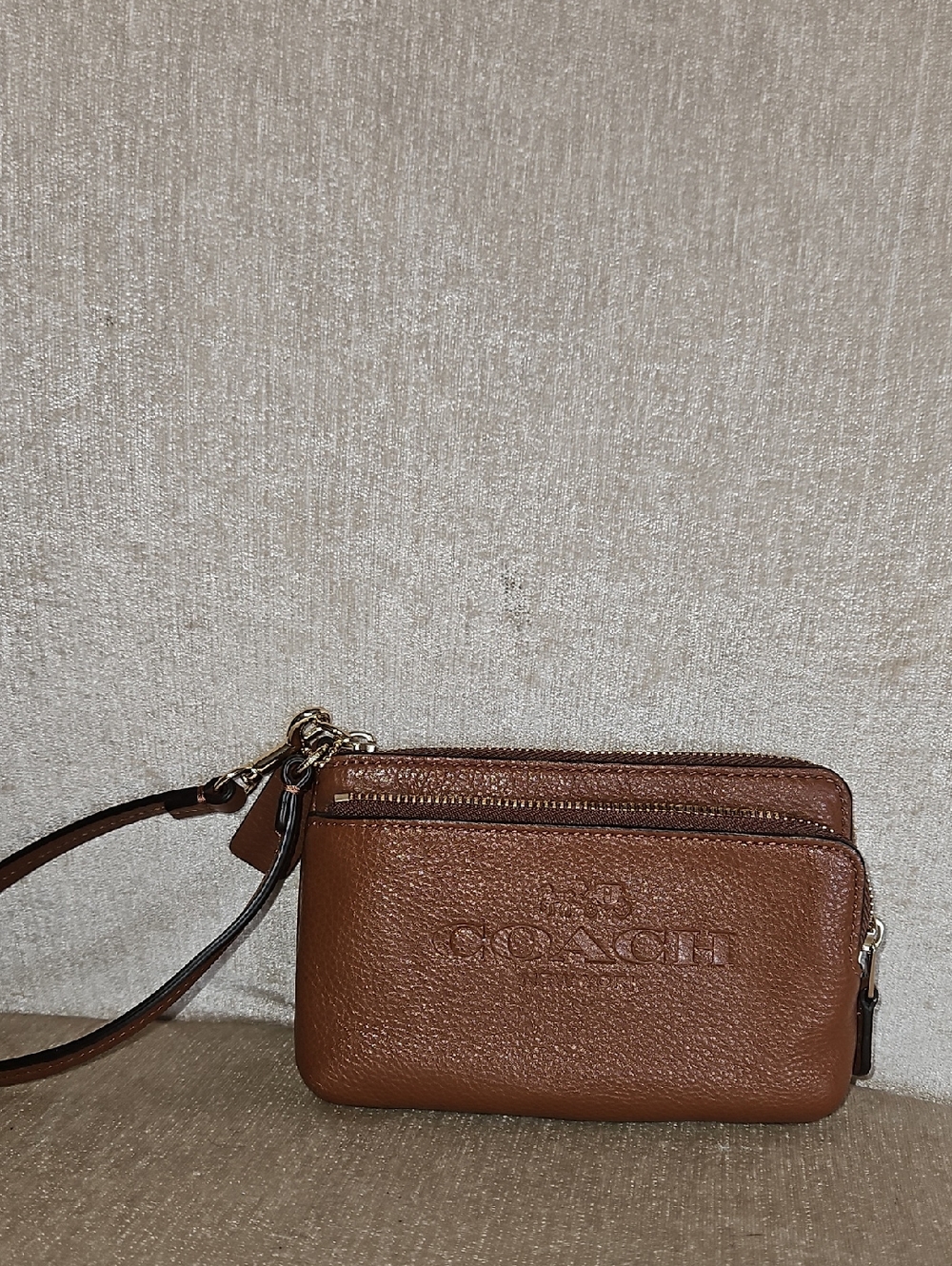 Coach Tan Pebbled Leather Zip Wristlet